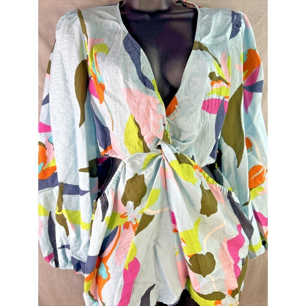 A New Day Top Medium Women's Blouse Multicolor Abstract Floral Long Sleeve Twist - Picture 8 of 16